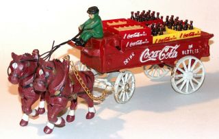 Cast Iron Wagon Coca - Cola Horse Drawn Umbrella & Coke Bottle Cases