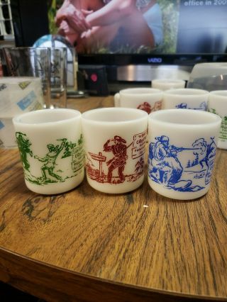 1950s Davy Crockett Milk Glass Mug Cup D Handle Hazel Atlas Set Of 3.