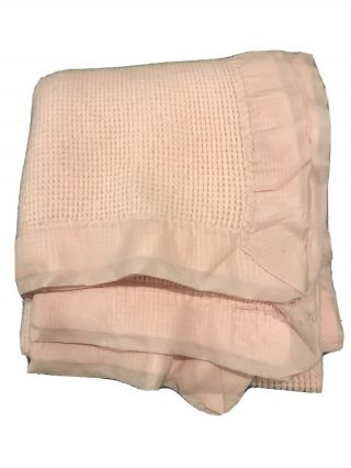 Vintage Baby Gordon Acrylic Blanket Waffle Weave Nylon Binding Pink 36x50 "