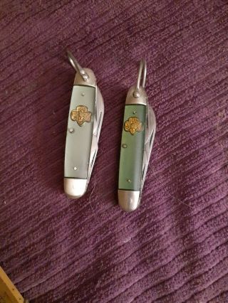 2 Near Perfectvintage Kutmaster Girl Scout Folding Pocket Knife Utica Ny Green