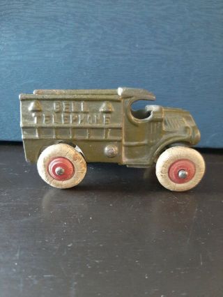 Antique Cast Iron Hubley Bell Telephone Truck C Cab Green 3.  25 Inch