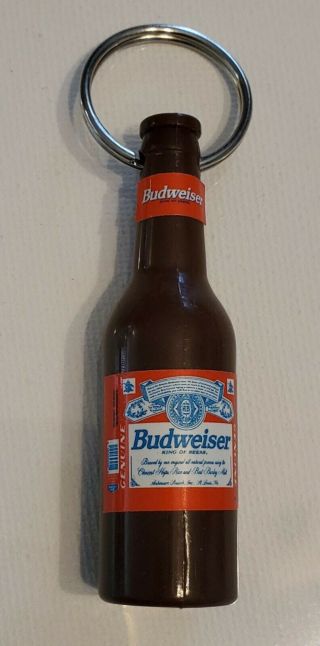 Vintage Miniature Budweiser Beer Bottle Advertising Bottle Opener Keychain 2.  5 "