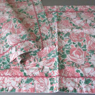 2 Vintage Porthault Boudoir Pillow Shams Pink Roses Scalloped Embroidered Trm