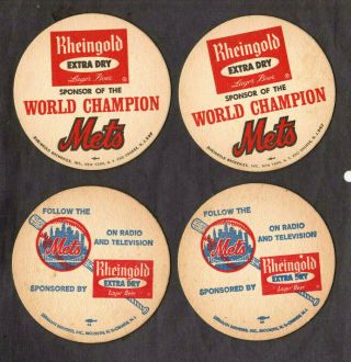 4 (2 Ea) Rheingold Beer Coasters World Champion Ny Mets On Radio & Television