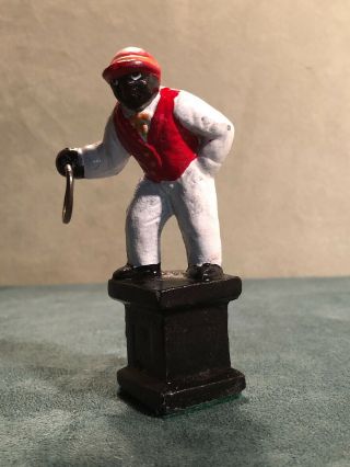 Miniature Solid Cast Black Jockey Lawn Figure 3 1/2 Inches,  Hard To Find