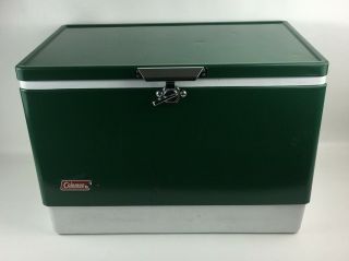 Vintage Coleman Snow Lite Cooler Ice Chest Box W/tray Green Metal Dated 1985 Usa