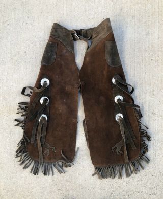Vintage Kids Cowboy Western Suede Leather Chaps Costume