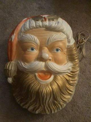 Vintage 1950’s Christmas 18 " Poloron Lighted Santa Face Head Blow Mold