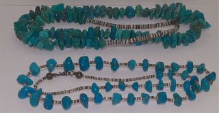 2 Vintage Necklaces Beaded - Stone - Turquoise? Native American?24 In - 30in - Nr