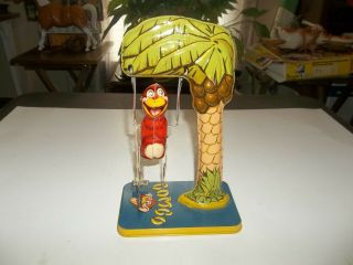 Vintage Unique Art Tin Windup Bombo The Monkey Toy With Key