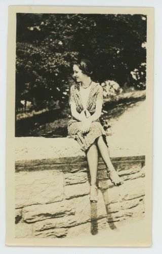 1930 Young Woman Cute Flapper Girl Fashion Dress Jazz Age Fashion Vantage Photo