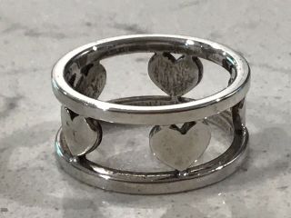 Authentic Tiffany & Co Sterling Silver Wide Heart Cut - Out Band Ring Vintage 5.  75