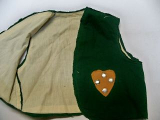 Charming Vintage Cowgirl Costume Green Flannel with Applique Hearts and Fringe 3