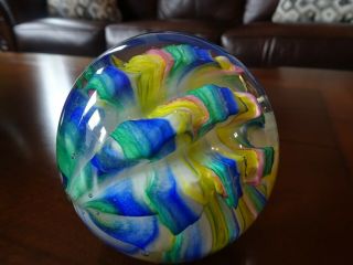 Vintage Fratelli Toso Murano Art Glass Paperweight Crimped Stripe