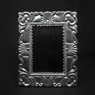 Vintage Mexican Pewter Picture Photo Frame Fans Swirls