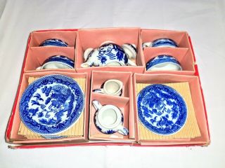Vintage Mid - Century Made In Japan China Toy Tea Set Blue And White