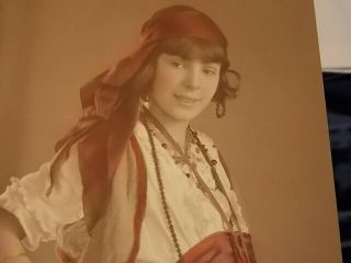 VINT HAND TINTED OR COLORED STUDIO PHOTO,  YOUNG WOMAN IN GYPSY OR PIRATE ATTIRE 2