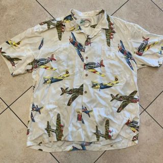 Vintage Paradise Found Mens Rayon Hawaiian Shirt Ww2 Planes Size L Large