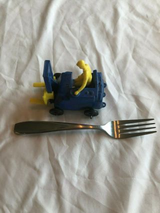 Vintage Auburn Fork Lift & Driver Toy Blue Yellow Plastic Tractor