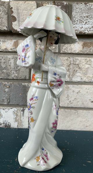 Vintage Japanese Asian Geisha Porcelain Figurine Statue Doll Kimono Umbrella 13 "