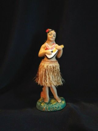 Vintage Japan 1950s Chalkware Hawaiian Hula Nodder Girl Dashboard Dancer