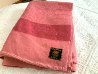 Vtg Whitney 4 Point Wool Blanket Pink Striped 86” X 66 Twin Full Queen