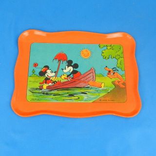 Vintage Ohio Art Mickey Mouse Litho Tin Tray Walt Disney Helpmates Dishes 1930s