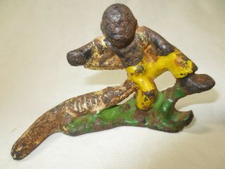 Antique Cast Iron Toy African American Man Or Boy Bitten By Alligator Crocodile