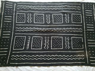 Authentic African Handwoven Blk/white Mud Cloth Fabric From Mali Sz 61 " By 40 "