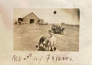 Snapshot Oklahoma Farm Scene Little Boy & His Dogs And Automobile Circa 1915