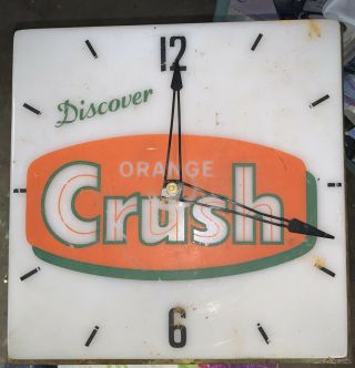 Vintage Orange Crush Lighted Advertising Clock Needs Tlc