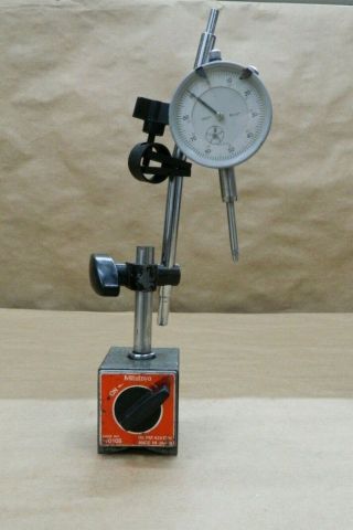 Vintage Mitutoyo Magnetic Base 7010 With Arms & 2.  25 ".  001 " & 0 - 1 " Dial Indicator
