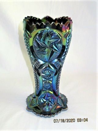 Vtg 9 " Iridescent Purple Grape Carnival Glass Vase Imperial? Northwood? Smith?