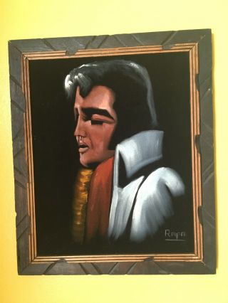 Vintage Elvis Presley Velvet Painting 24” X 18” Artist: Rafa Wood Frame