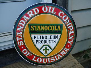 Old Vintage 1950s Standard Oil Company Of Louisiana Porcelain Gas Pump Sign