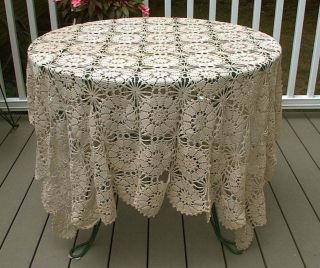 Tablecloth Vintage Hand Crocheted Off White Lace Rectangular