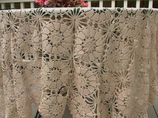 Tablecloth Vintage Hand Crocheted Off White Lace Rectangular 2
