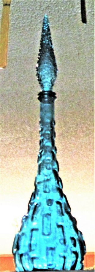 Vintage Mcm Barware Genie Bottle Decanter Aqua Blue 22 " Rectangular Pattern