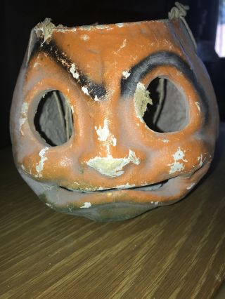 Vintage Paper Mache Halloween Pumpkin Lantern Jack O Lantern