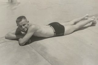 Vintage Photo Shirtless Young Man Laying By Swimming Pool Gay Interest