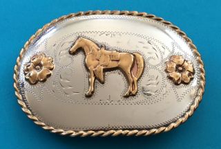 Vtg Ricardo Western Horse Handcrafted Cowboy Rodeo Belt Buckle