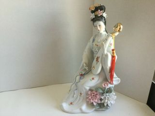 Vtg Japanese Asian Geisha Lady Porcelain Figurine Statue Doll Musician Lute