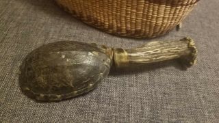 Antique Small Turtle Shell Dance Rattle Antler Handle Native American Indian