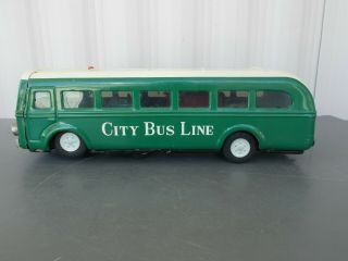 Vintage G.  B.  C.  Japanese " City Bus Line " Green Tin Toy Bus - Battery Operated