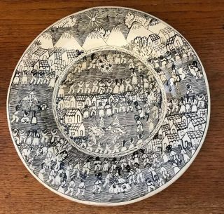 Made In Mexico Folk Art Vintage Michoacan Plate Black & White 12 3/8”