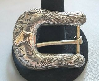 Vintage Ricardo Sterling Silver 10k Gold Horse Belt Buckle