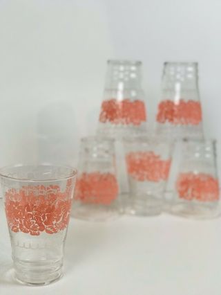 Vintage Mid Century Libbey Pink White Floral Tumbler Cocktail Glasses Set 6