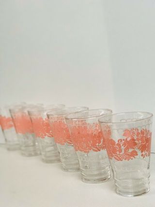 Vintage Mid Century Libbey Pink White Floral Tumbler Cocktail Glasses Set 6 2