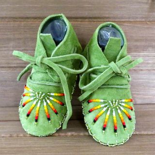 Native American Indian Moccasins Beaded Baby Soft Shoes Leather Boy Girl Infant 2