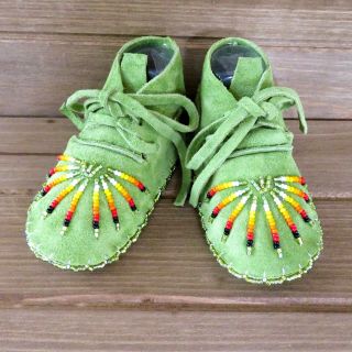 Native American Indian Moccasins Beaded Baby Soft Shoes Leather Boy Girl Infant 3